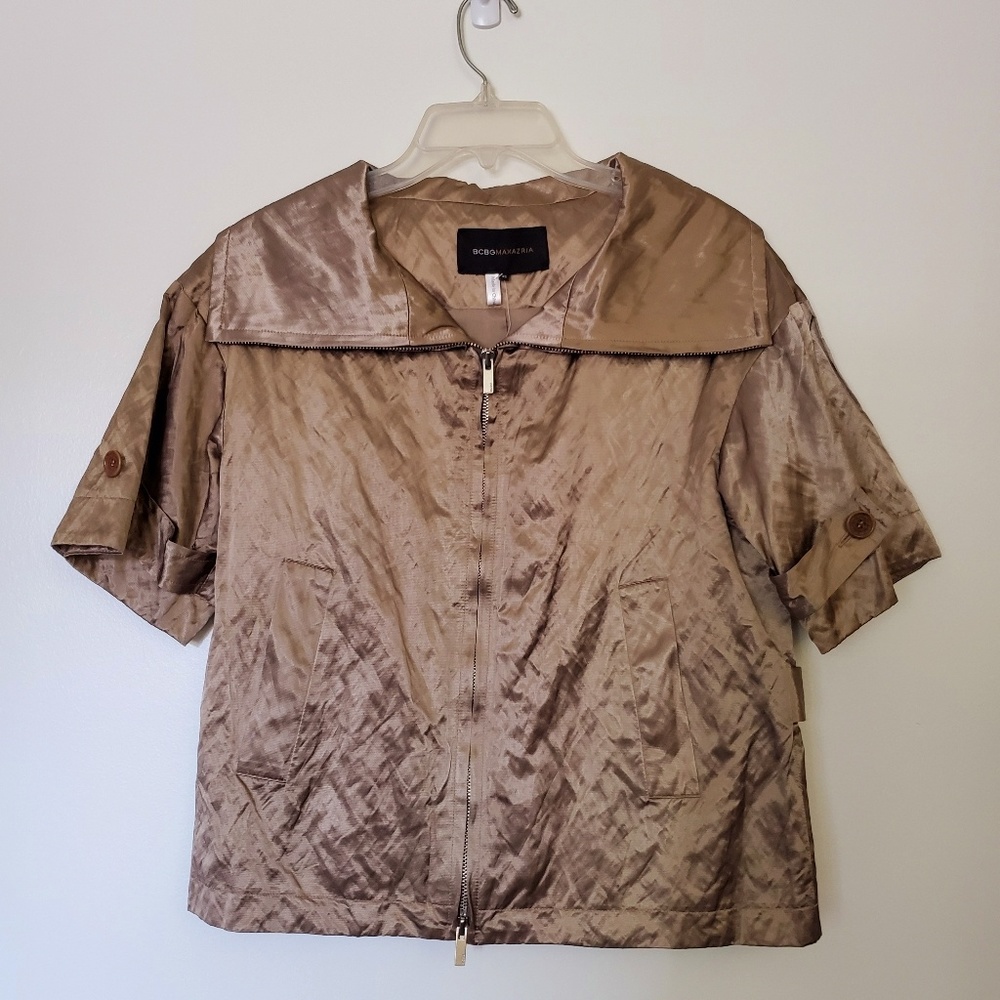 BCBG Max Azria wide collar metallic jacket